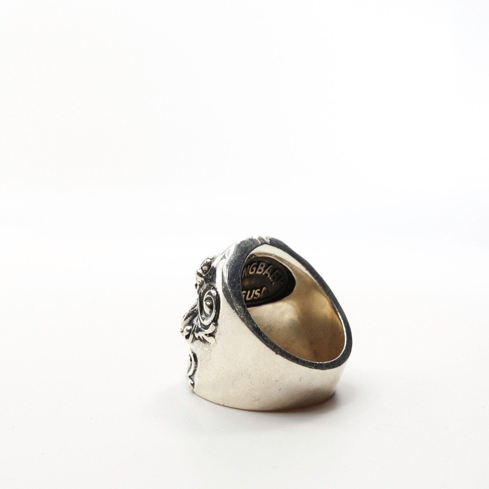 King Baby Studio Floral Scroll Belief Skull Ring Silver .925 MSRP $615 Size 8 - Picture 4 of 12